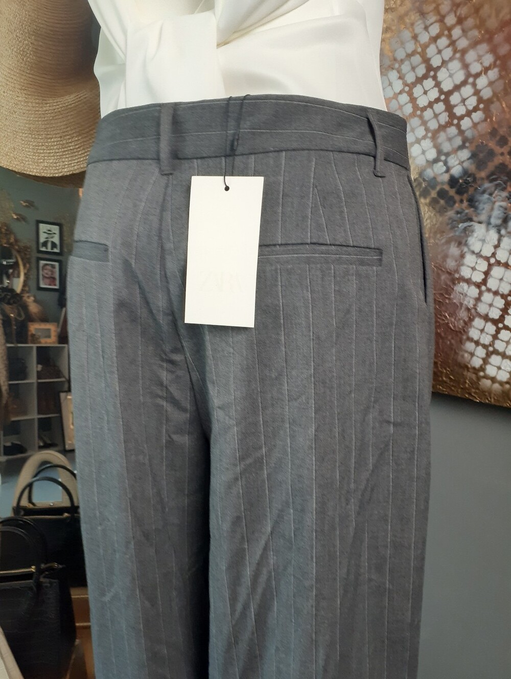 Zara Nwt Pinstripe Balloon Hem Trousers - Gray - Picture 4 of 16